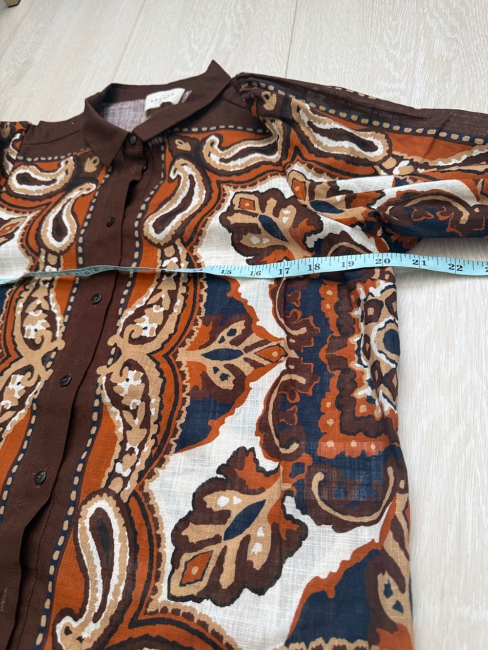Sezane Claudio Brown and Orange Paisley Button Down Shirt - Picture 5 of 8
